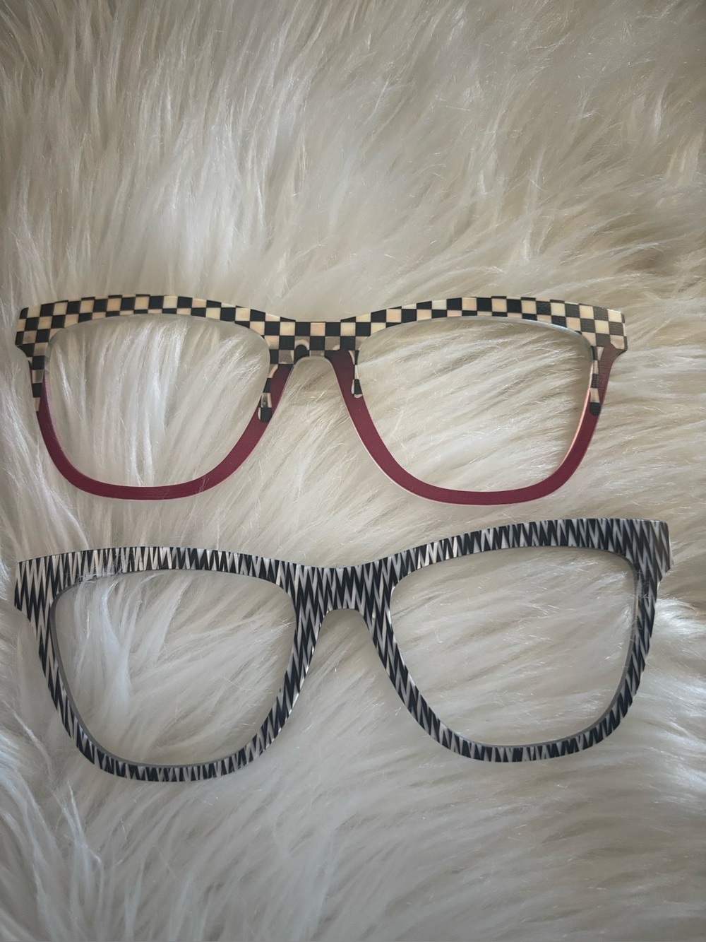 Checkerboard & Black Pattern Women's Fashion Eyewear Frames - Red Accent